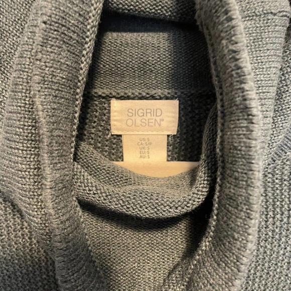 Sigrid Olsen Hunter Green Cowl Neck Sweater Size S Thumb holes popcorn knit - Picture 4 of 13